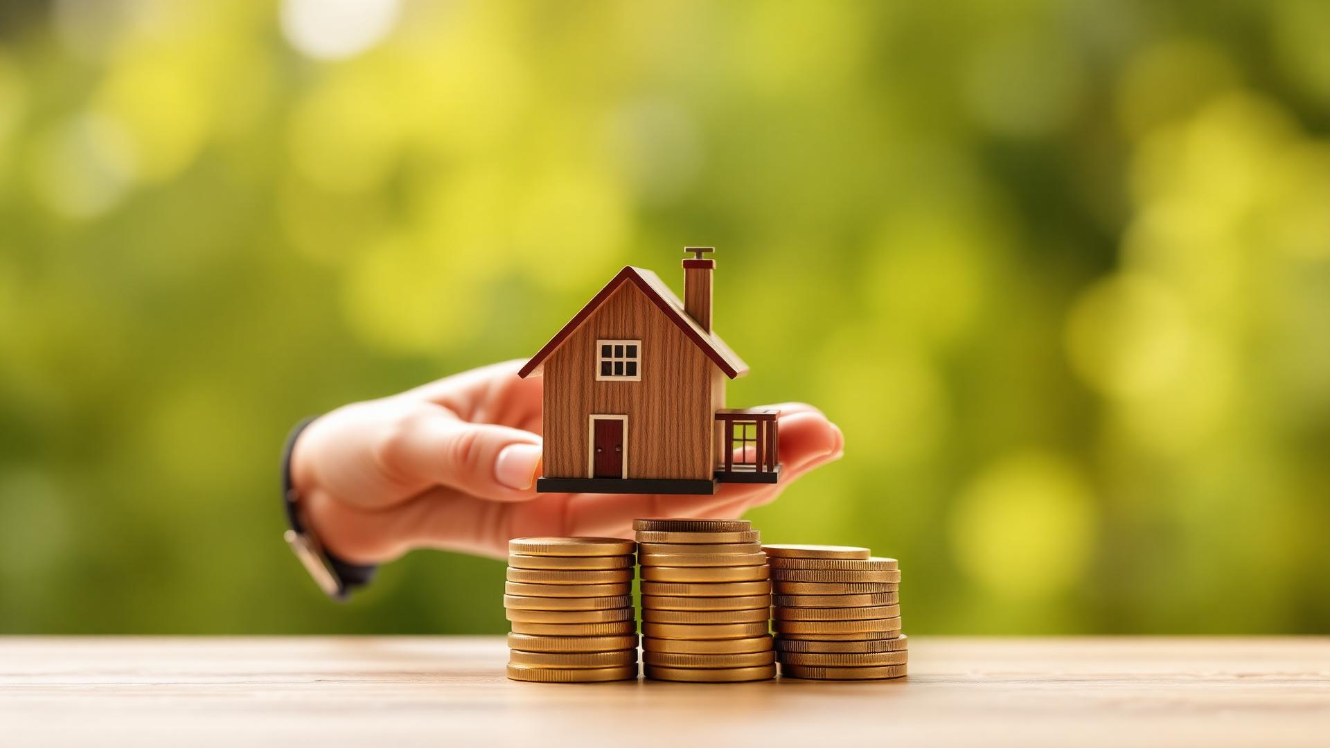 Home loan financing — house model on coins